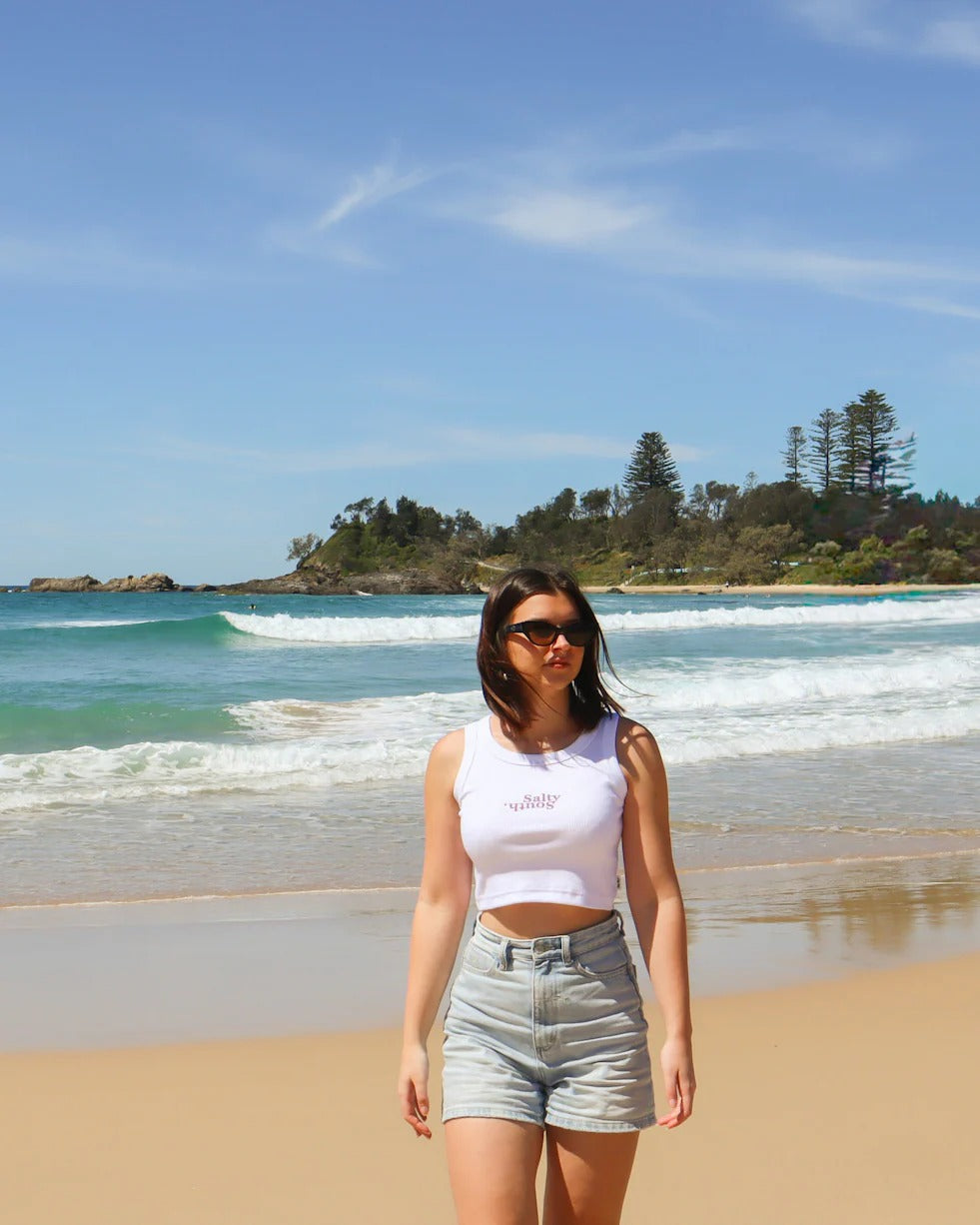 Salty South Womens Black Tank Flip Logo Australian Made